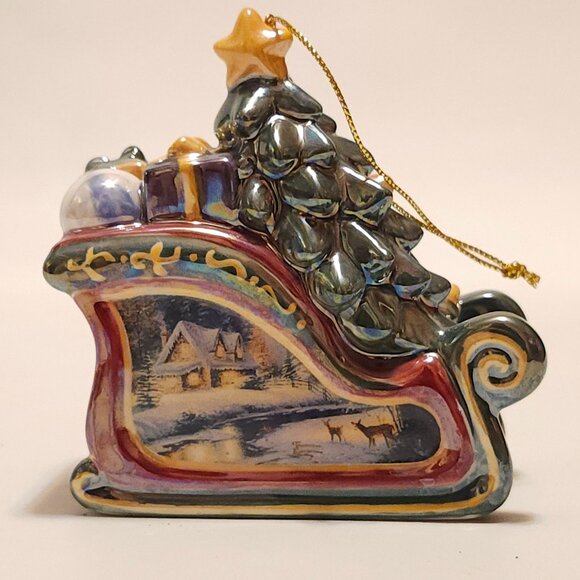 Thomas Kinkade Glitter Sleigh Porcelain Ornament New Bradford Editions 2004 BNIP - Picture 3 of 14